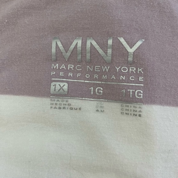 MNY Marc New York Shirt Women’s 1X Lavender White Striped Cap Sleeve Top - Picture 2 of 7